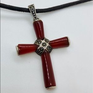 Sterling Silver Coral Cross Necklace